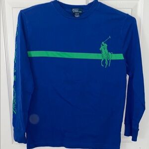 Polo Ralph Lauren Blue Long Sleeve T-Shirt with Green Big Pony Logo